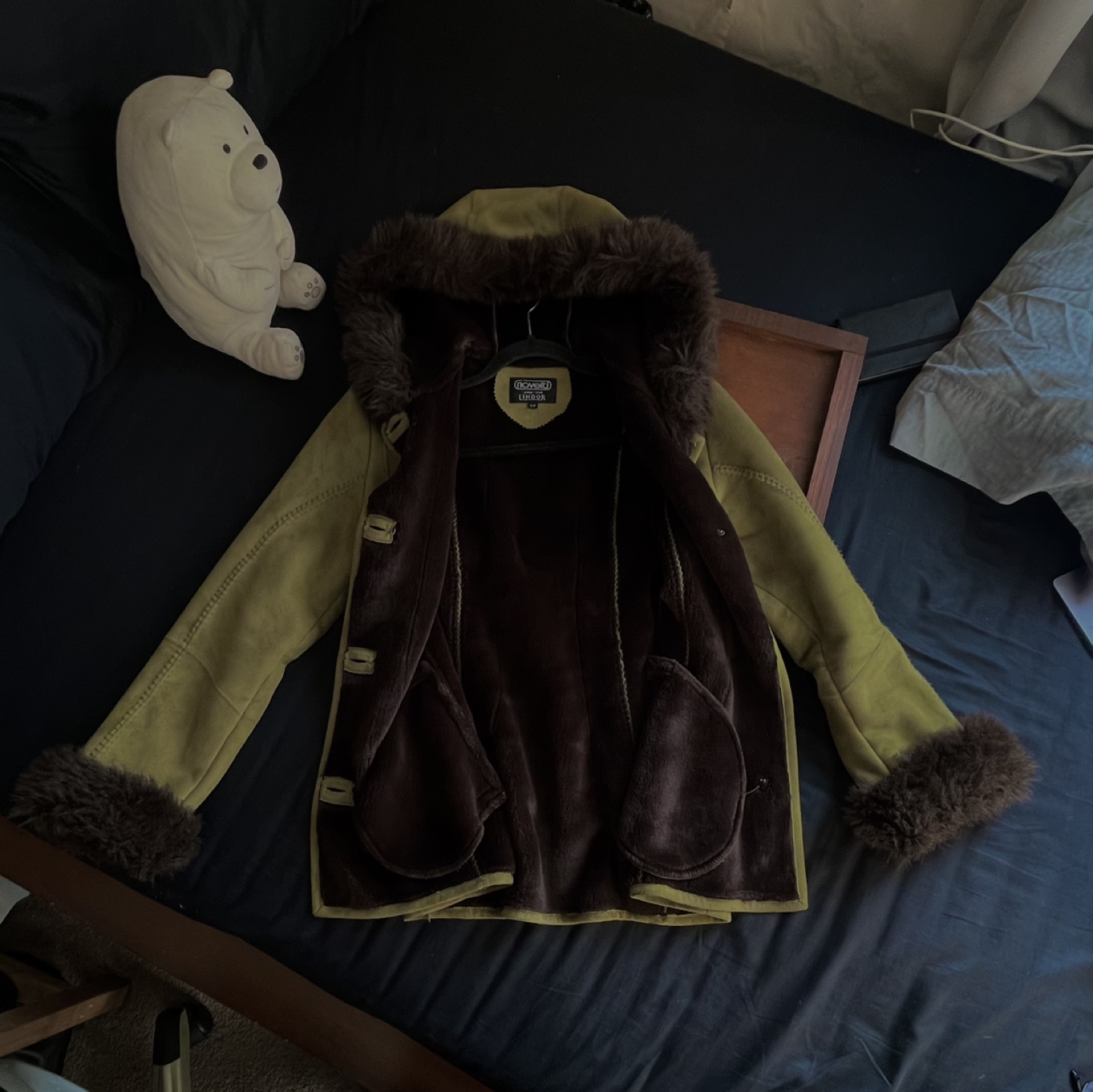 Green Suede Jacket with Faux Fur Trim