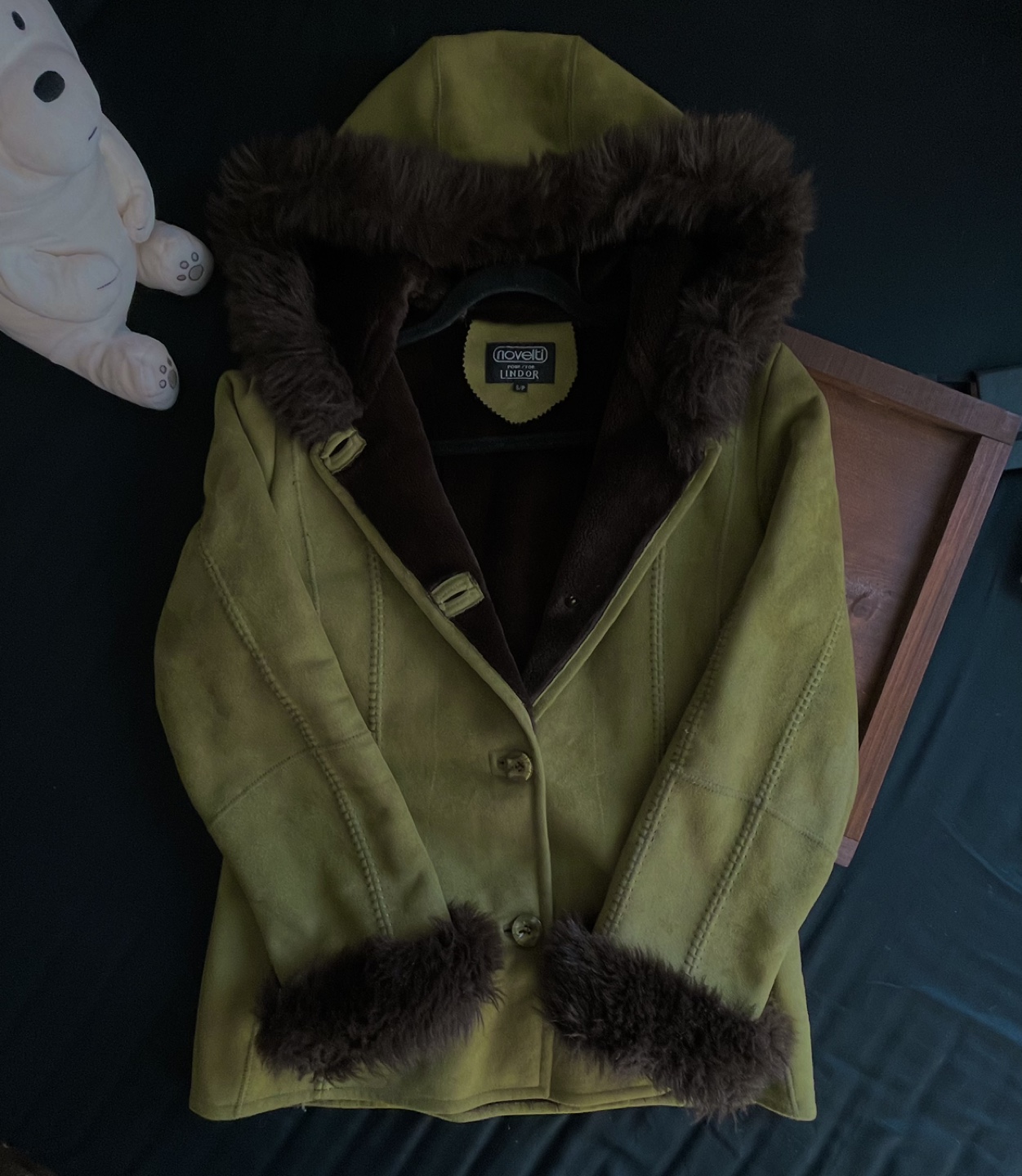 Green Suede Jacket with Faux Fur Trim - photo 2