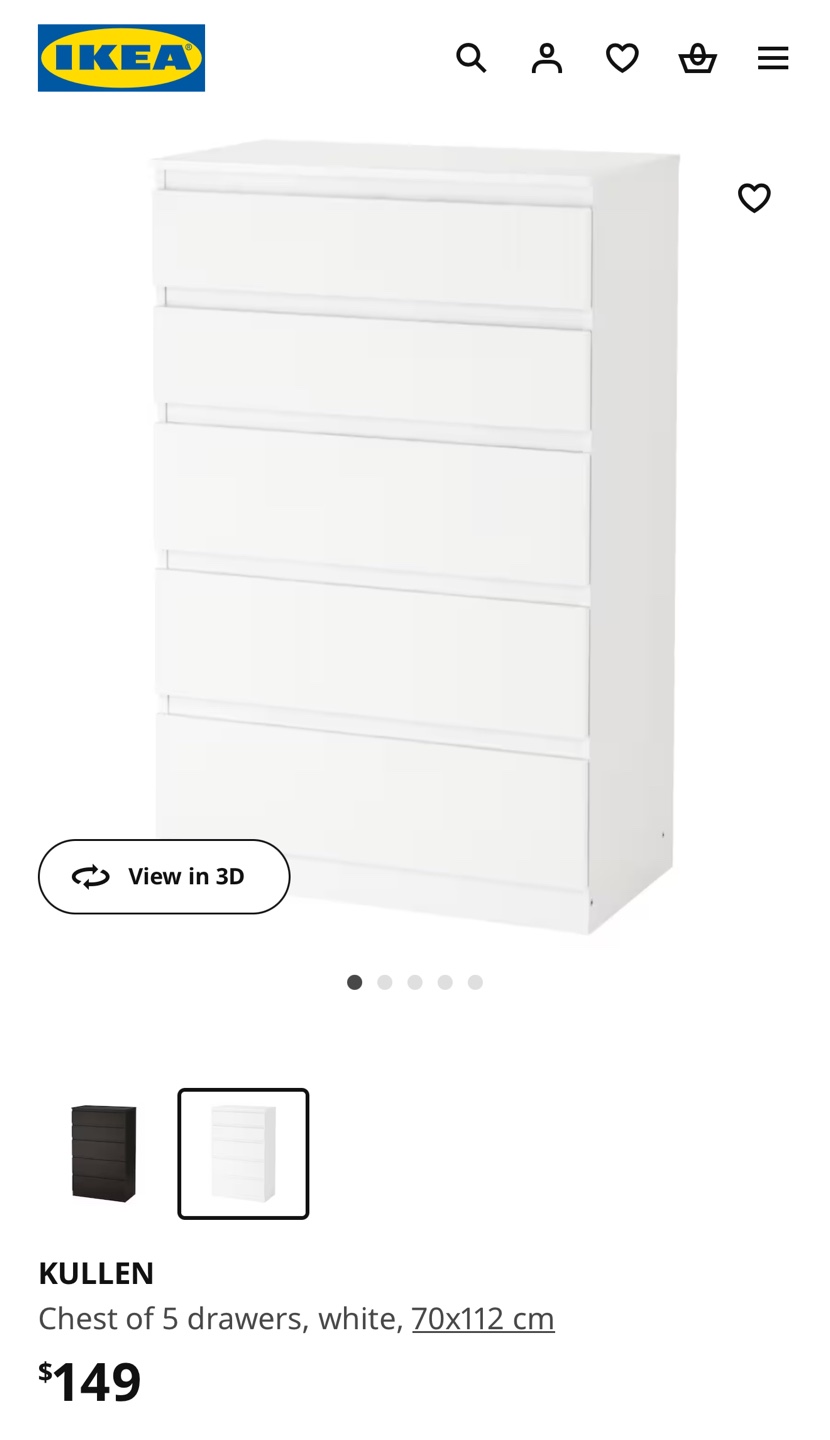 IKEA KULLEN 5 Drawer Chest White - photo 3