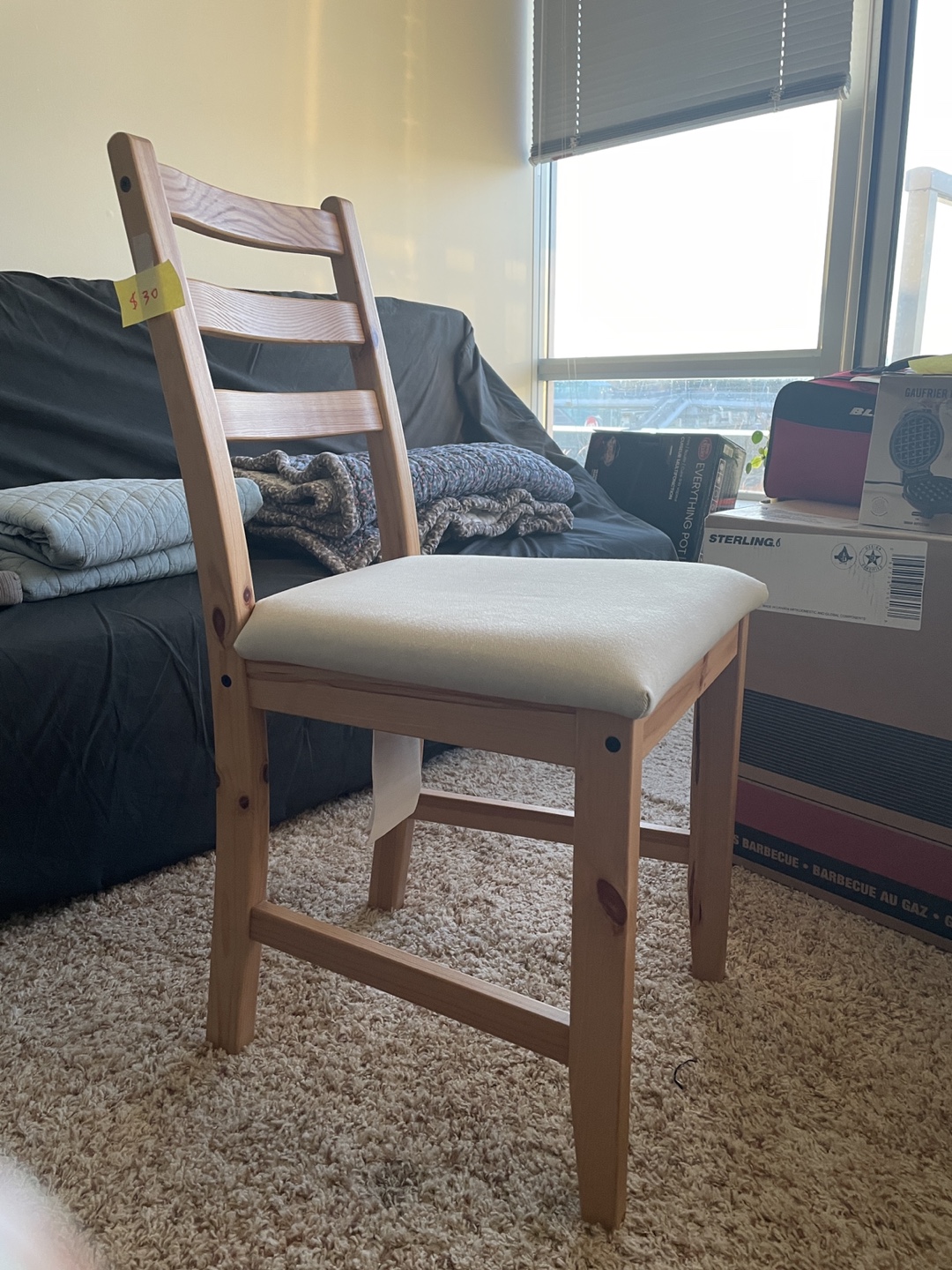 Moving Sale ! 2 units of Wooden chair with white cushion