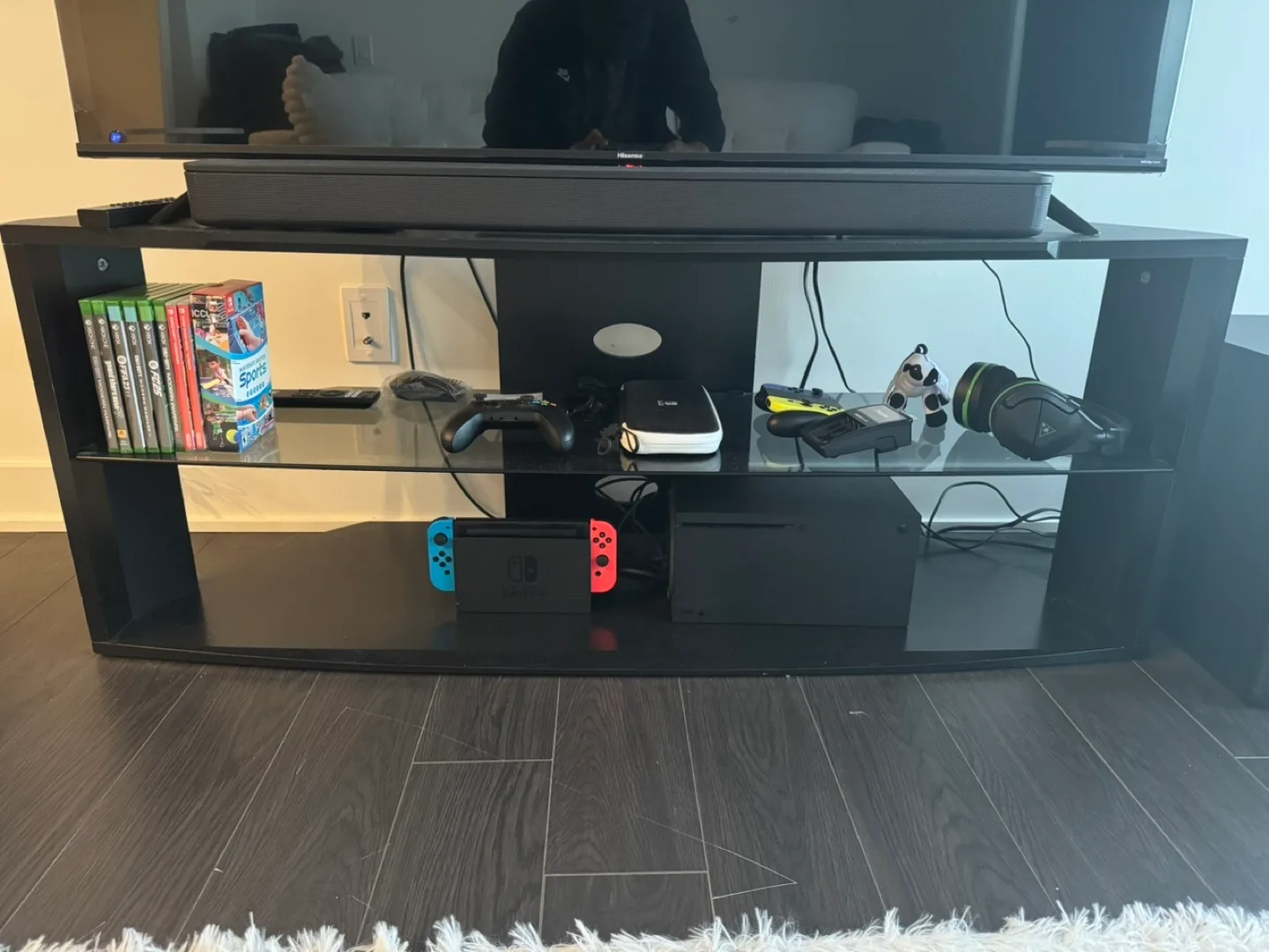 Black TV Stand with Glass Shelves thumbnail