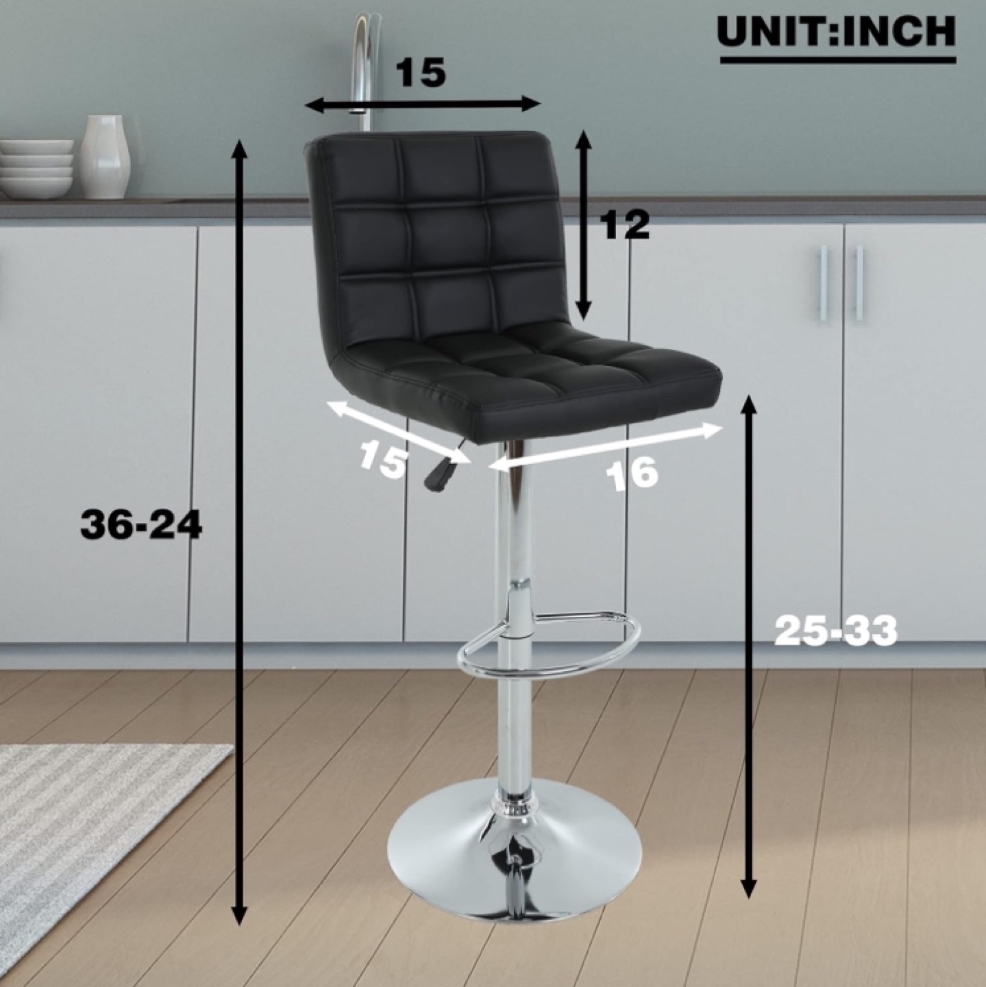 A set of 2Black Adjustable Bar Stools - photo 3