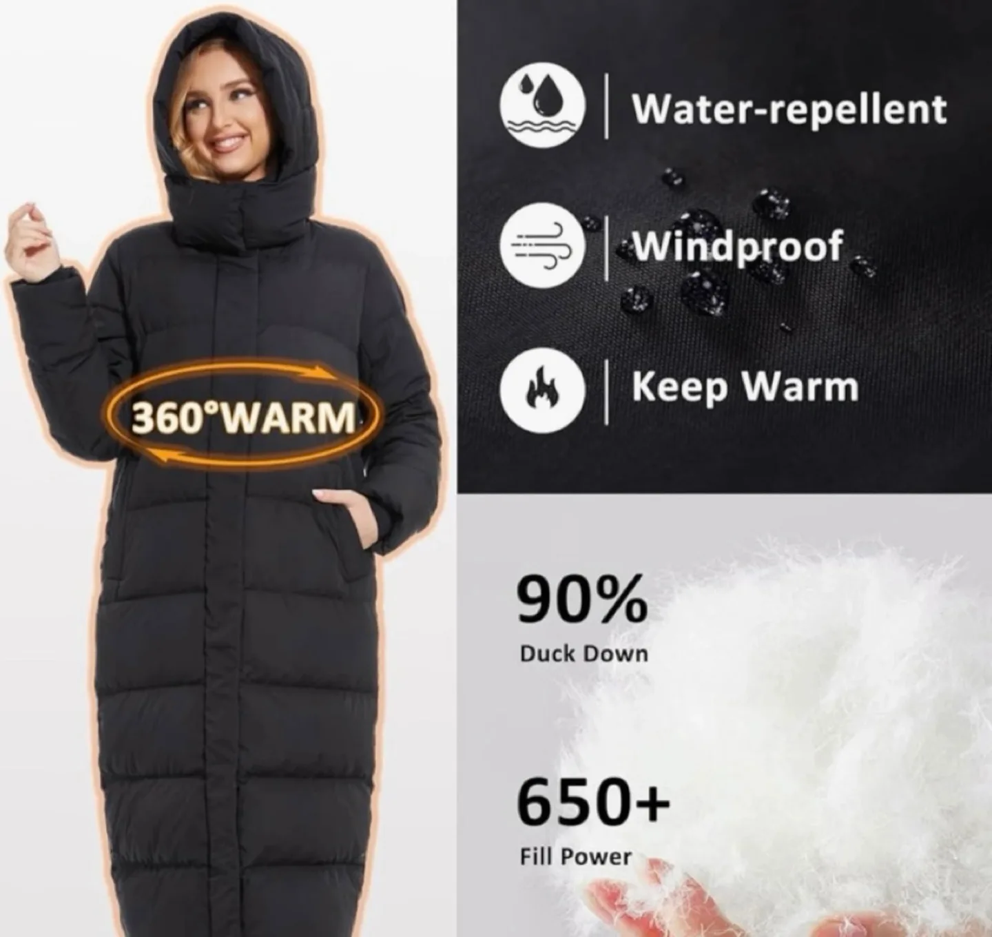 NEW. Women's Long Puffer Jacket detachable hood,,  XL image indicator(3)