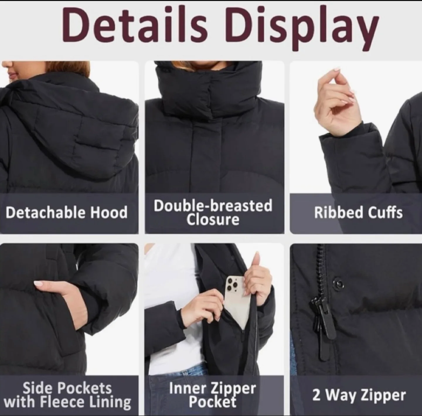 NEW. Women's Long Puffer Jacket detachable hood,,  XL image indicator(4)