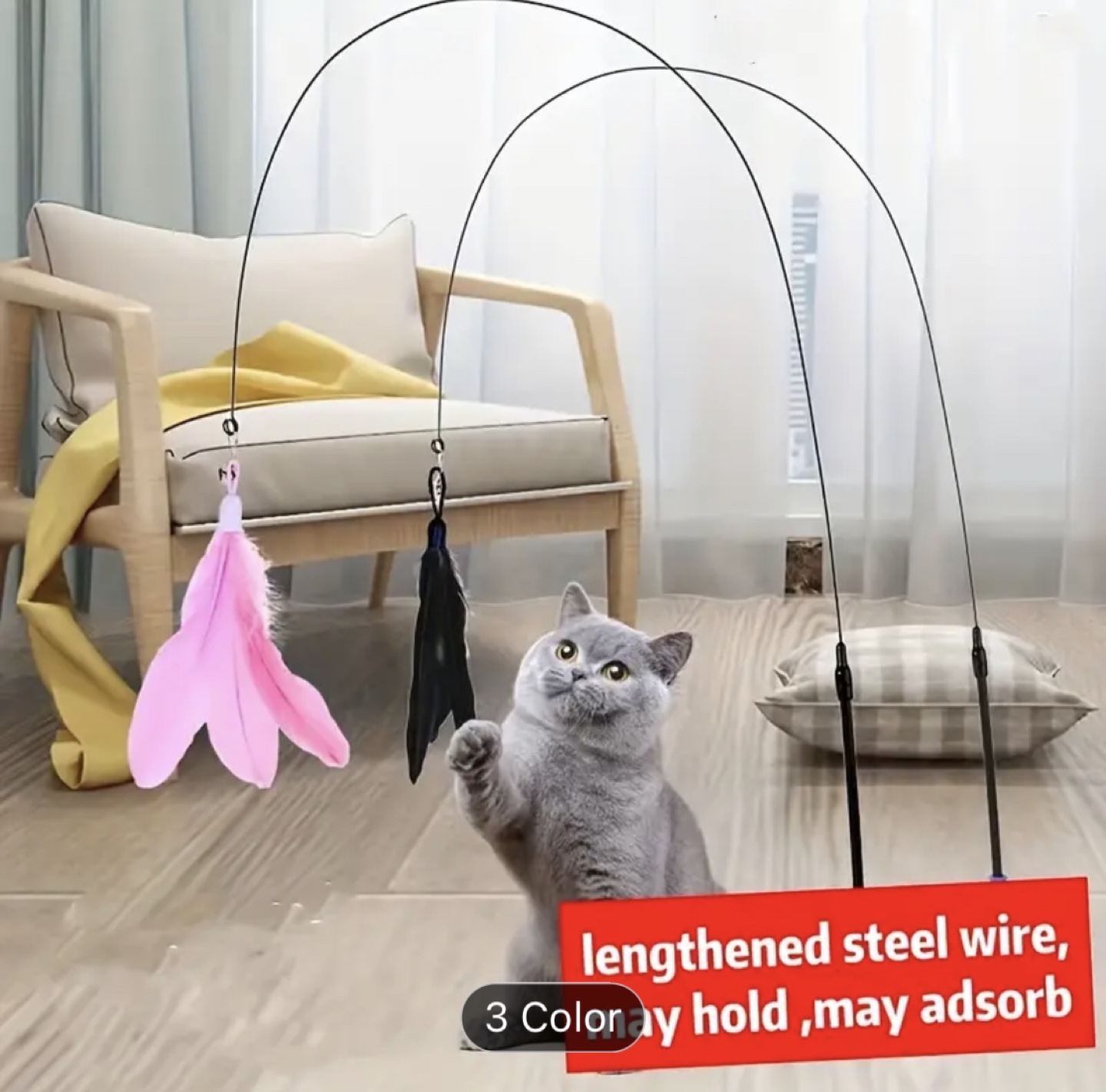 Cat Toy with Three Feathers and Bell - photo 4