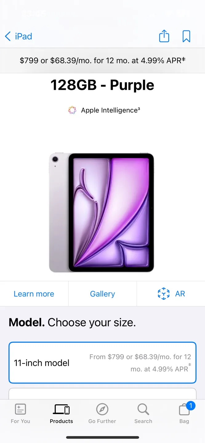 iPad Air  11 inch 128GB Purple thumbnail