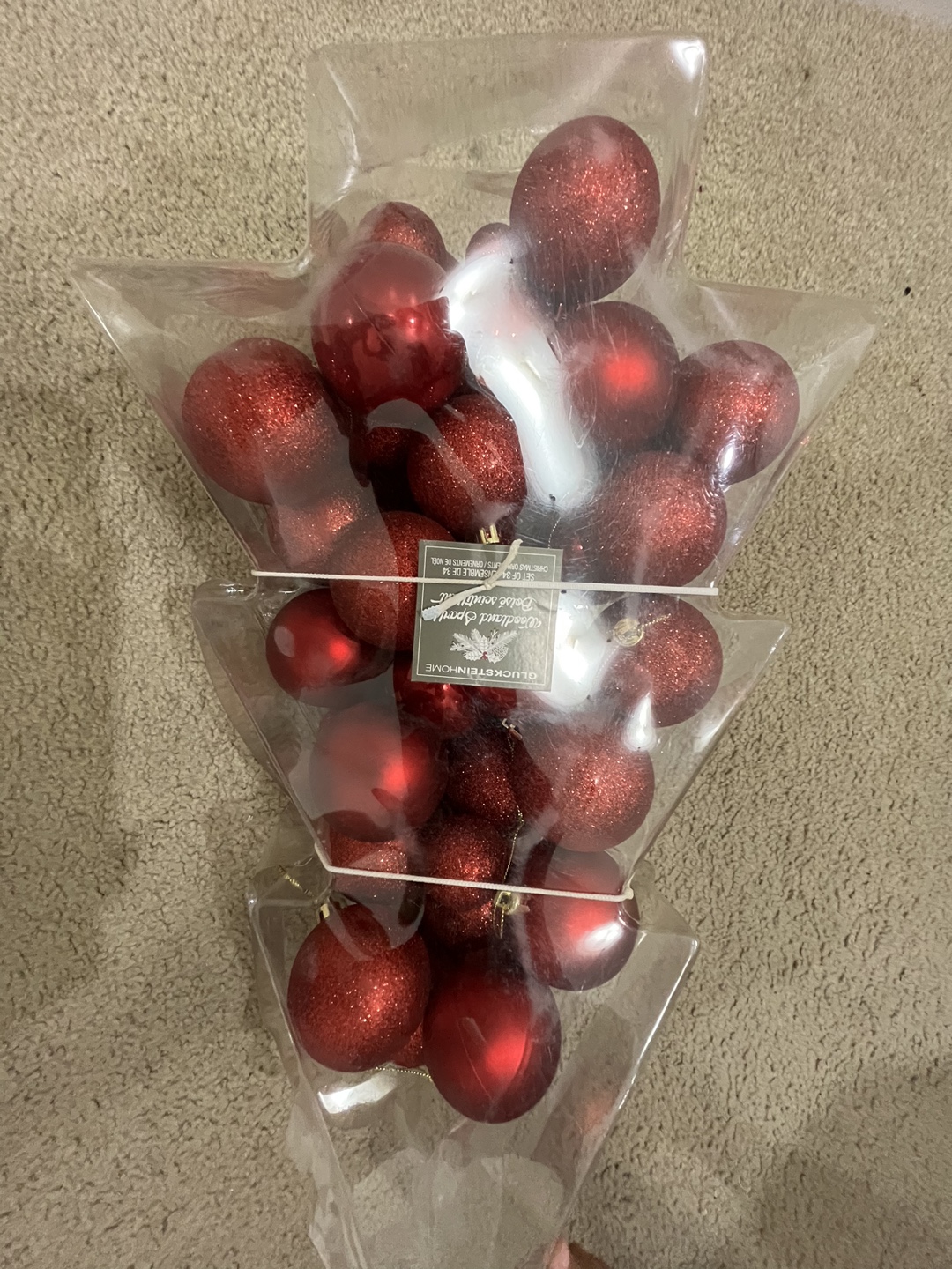 Set of 34 Red Glitter Christmas Ornaments