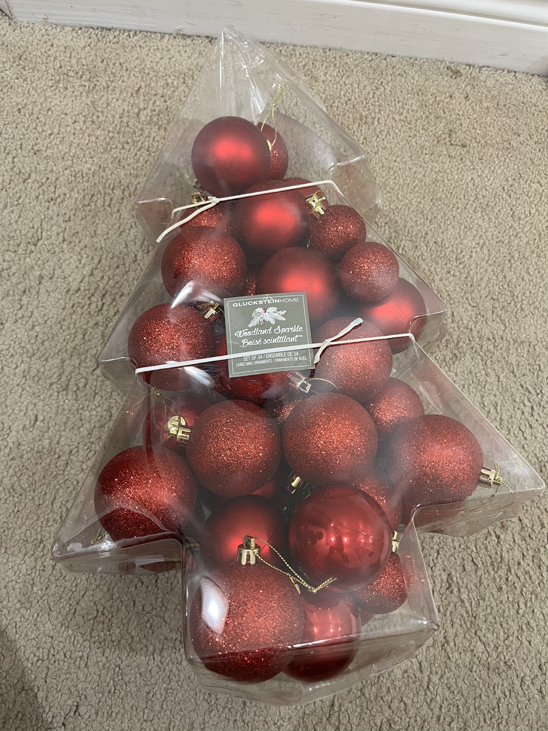 Set of 34 Red Glitter Christmas Ornaments - photo 2