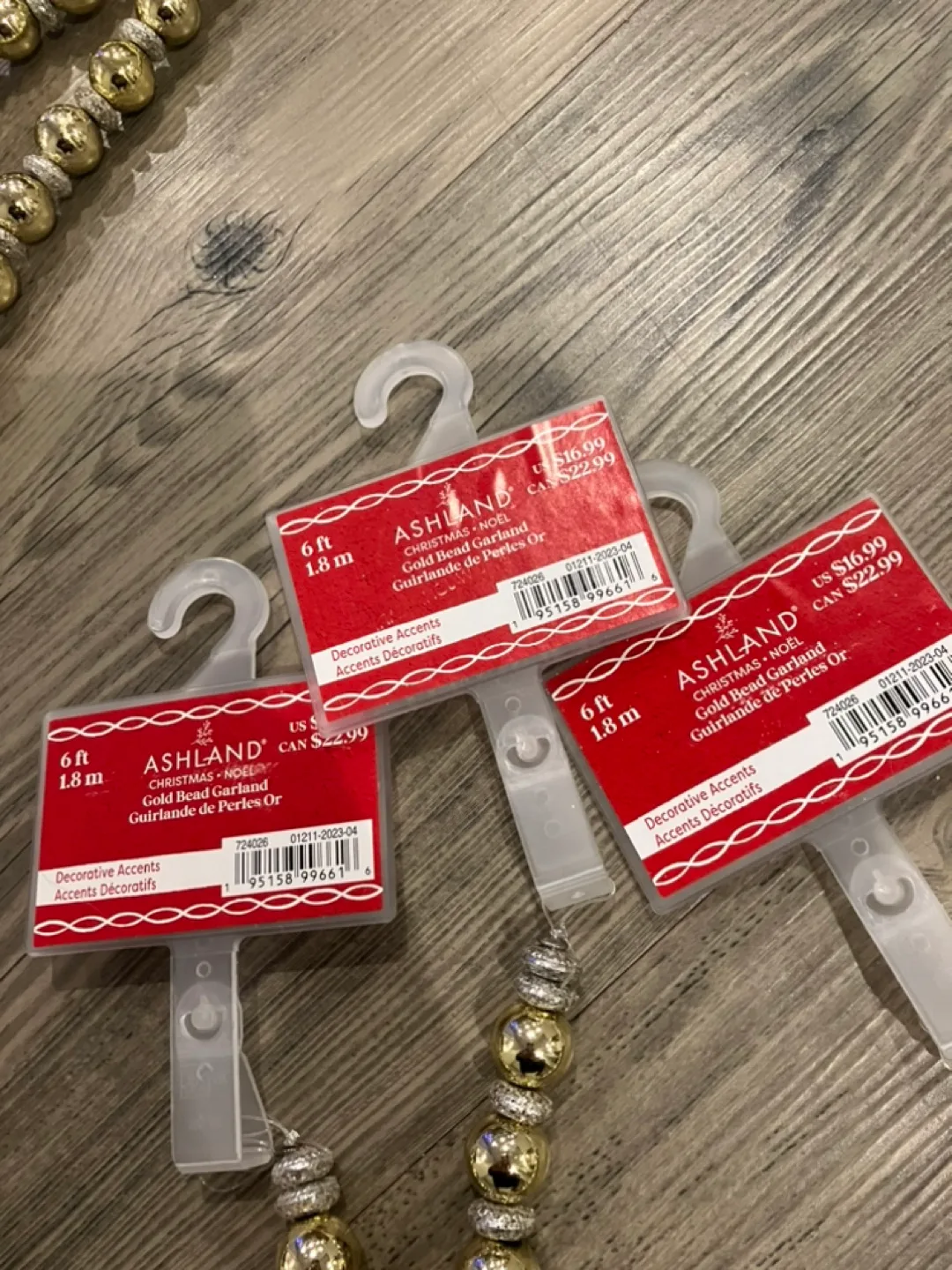 3 Ashland 6ft Gold Bead Garlands Christmas/Holiday image indicator(4)