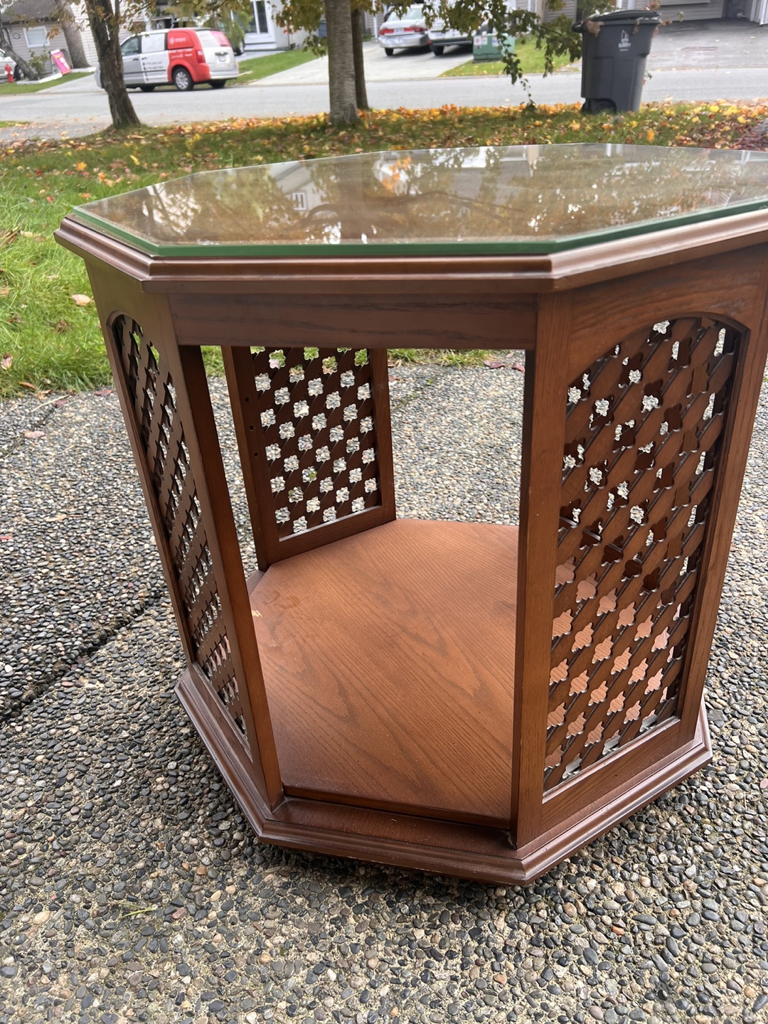 2 Octagonal End Table with Glass Top - photo 2
