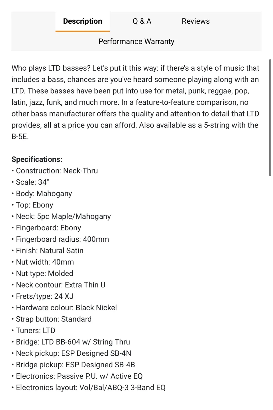 ESP LTD B-4E 4-String Bass Guitar image indicator(4)