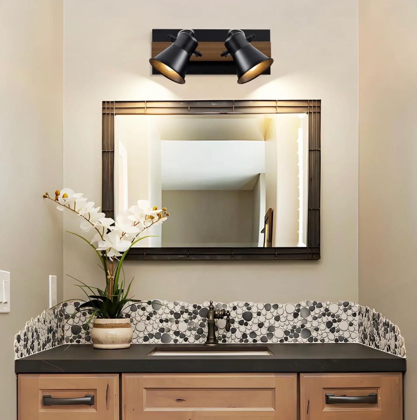 NEW! Black and Wood 2 Light Track Lighting Fixture image indicator(6)