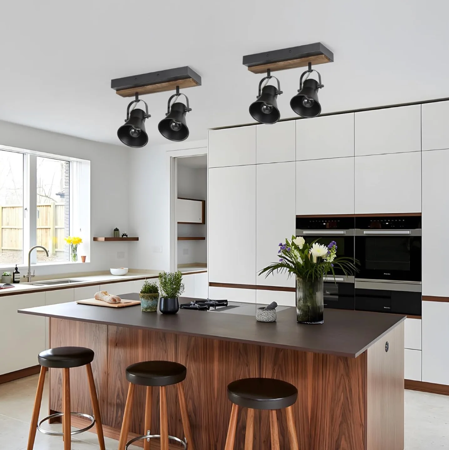 NEW! Black and Wood 2 Light Track Lighting Fixture image indicator(7)