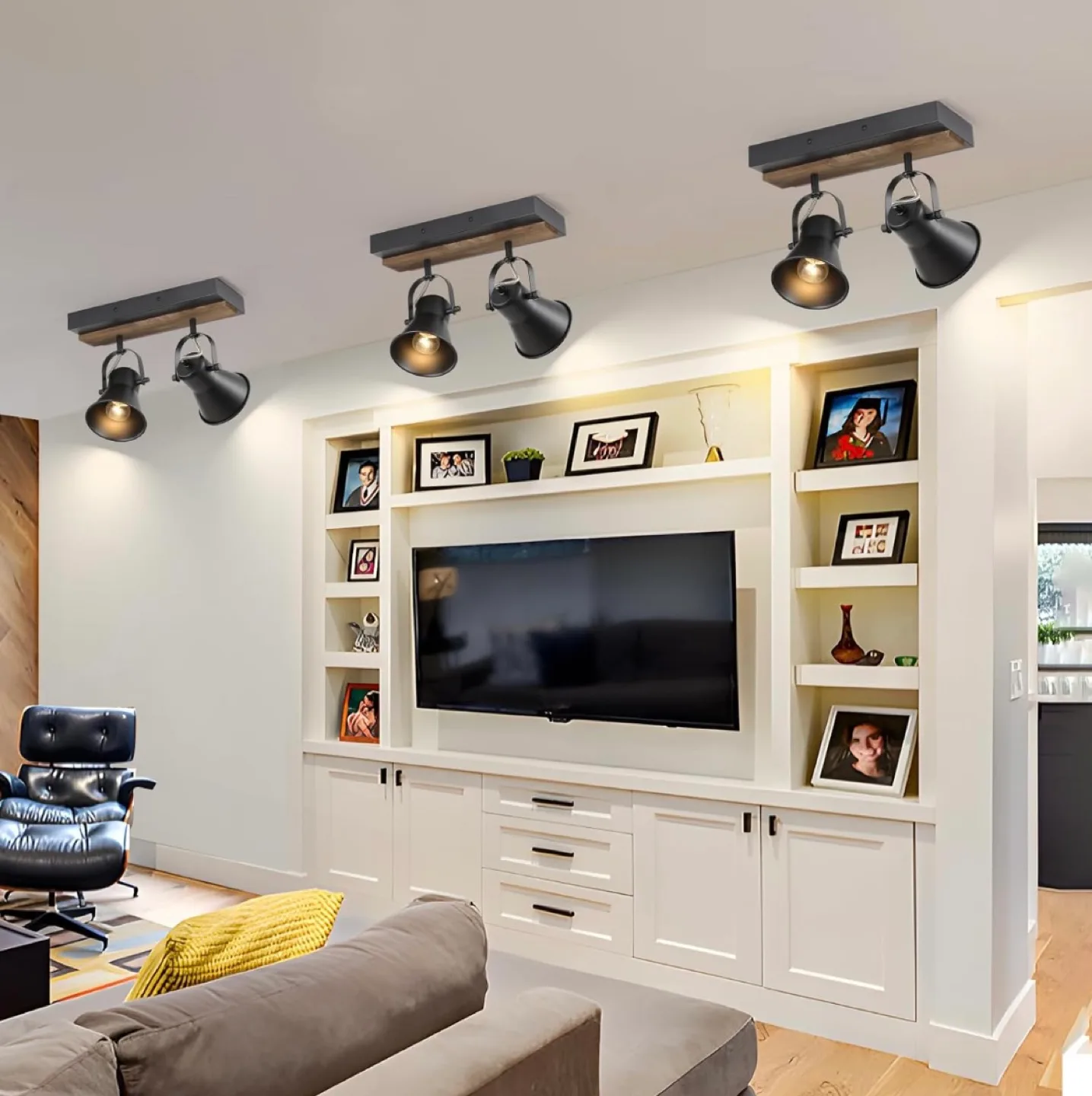 NEW! Black and Wood 2 Light Track Lighting Fixture image indicator(4)