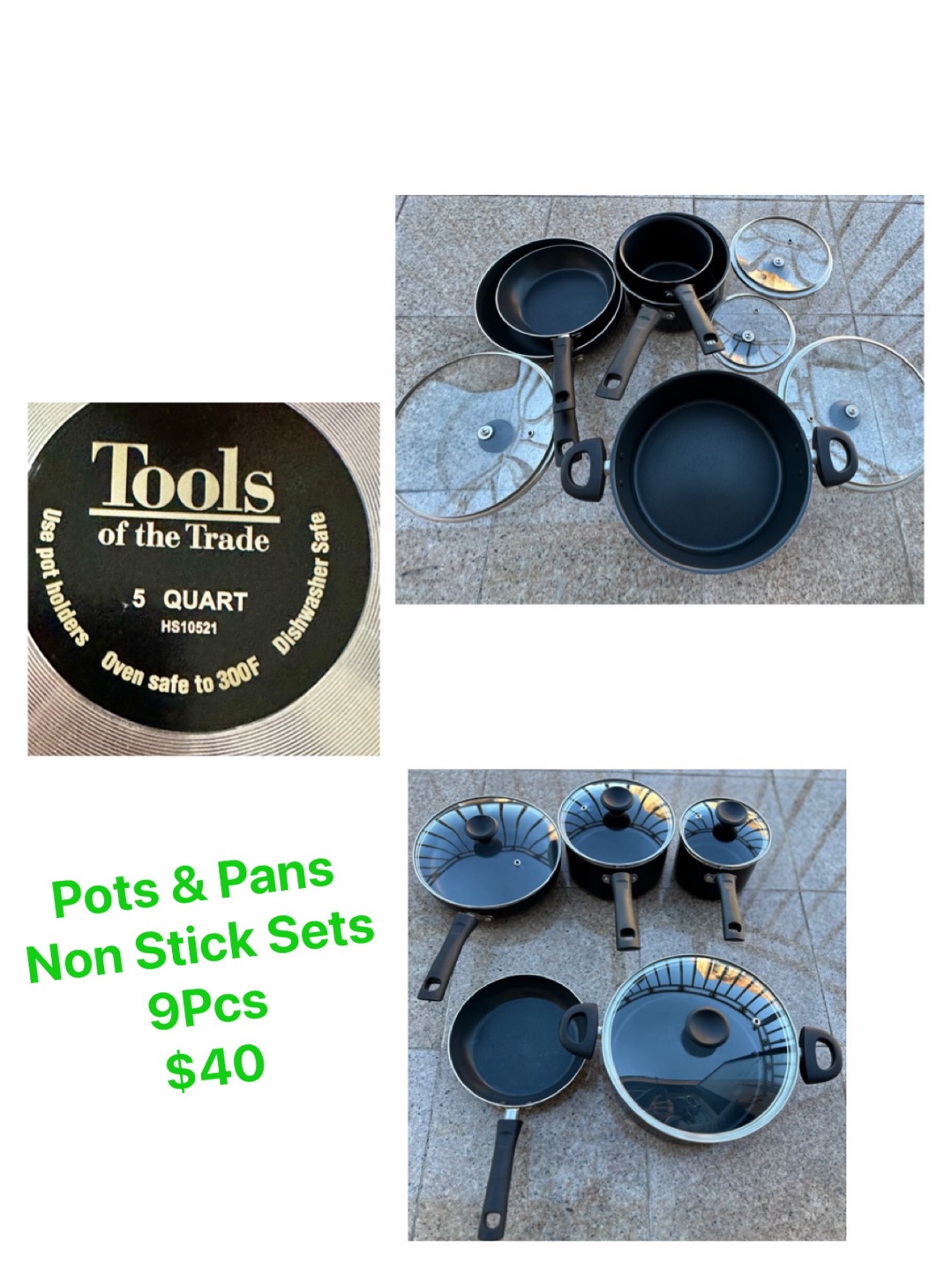 Tools of the Trade 9 Piece Pots and  Pans Set with Lids