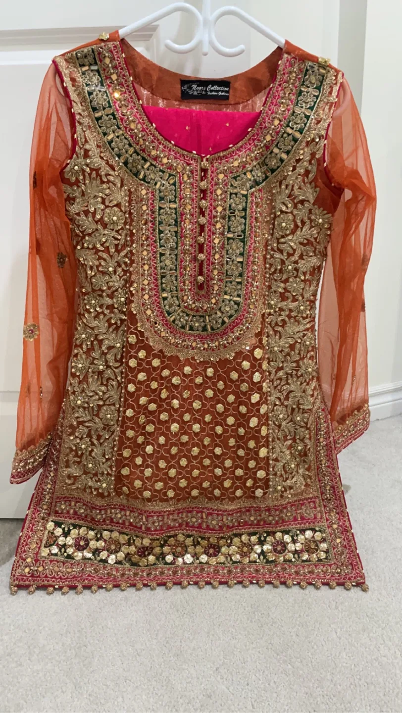 Orange and Pink Pakistani Shalwar Kameez image indicator(3)