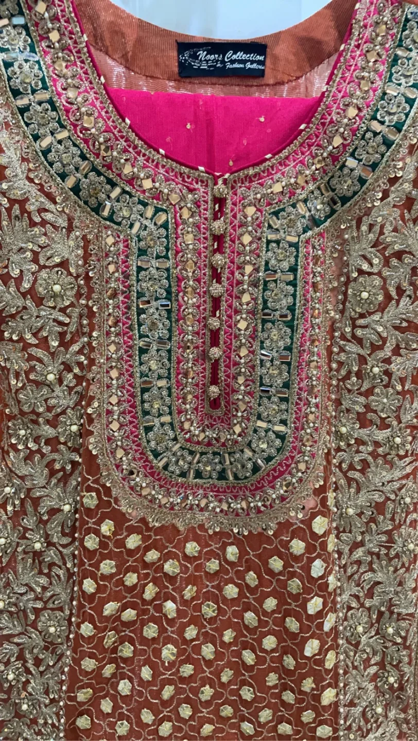 Orange and Pink Pakistani Shalwar Kameez image indicator(4)