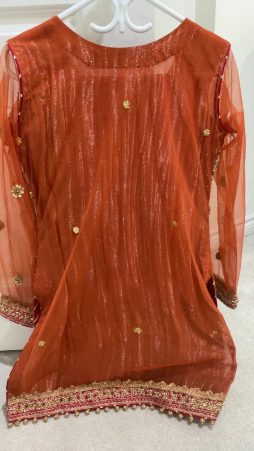 Orange and Pink Pakistani Shalwar Kameez image indicator(8)
