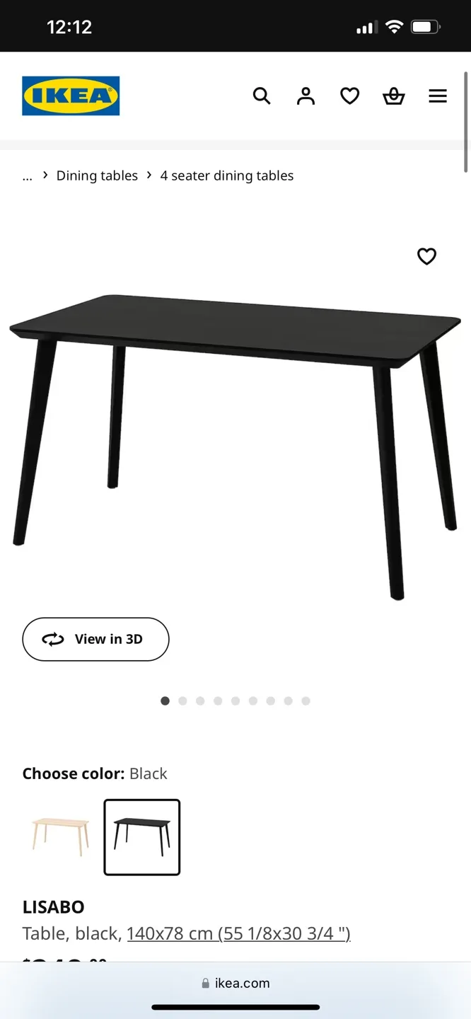 IKEA LISABO Black Dining Table thumbnail