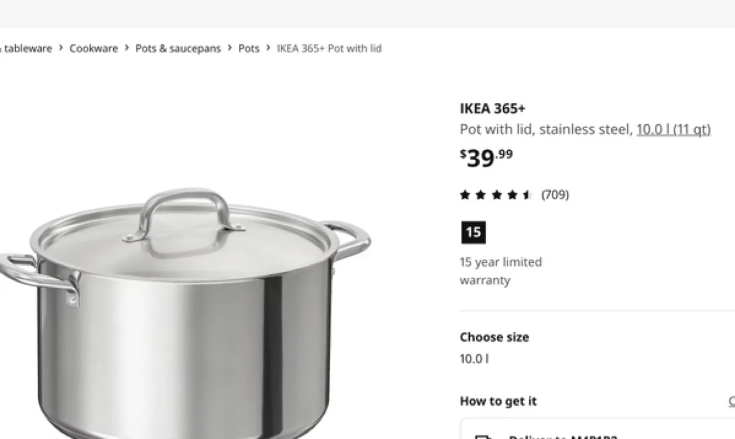 IKEA 365+ Stainless Steel Pot with Lid 10L image indicator(2)