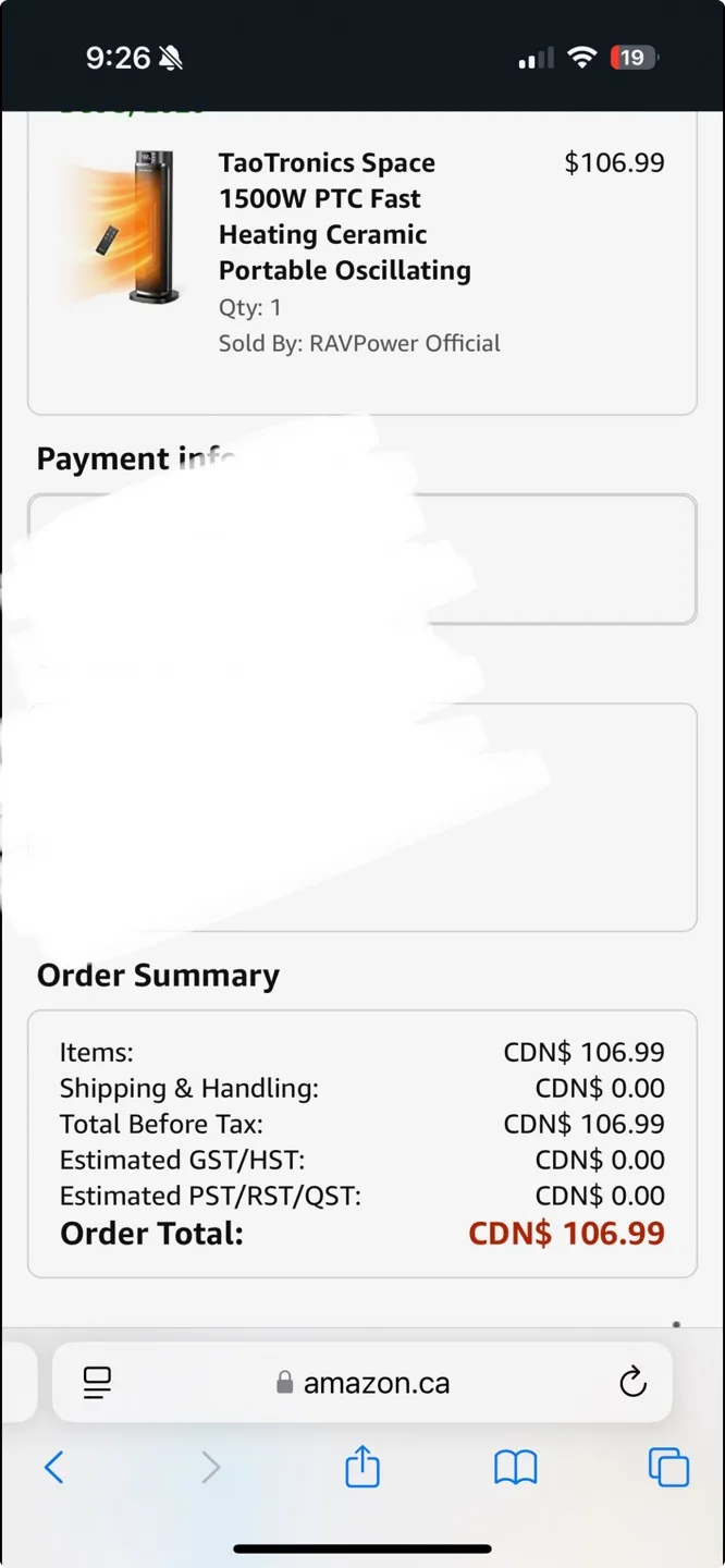 Taotronics 18" 1500W Electric Space Heater image indicator(3)