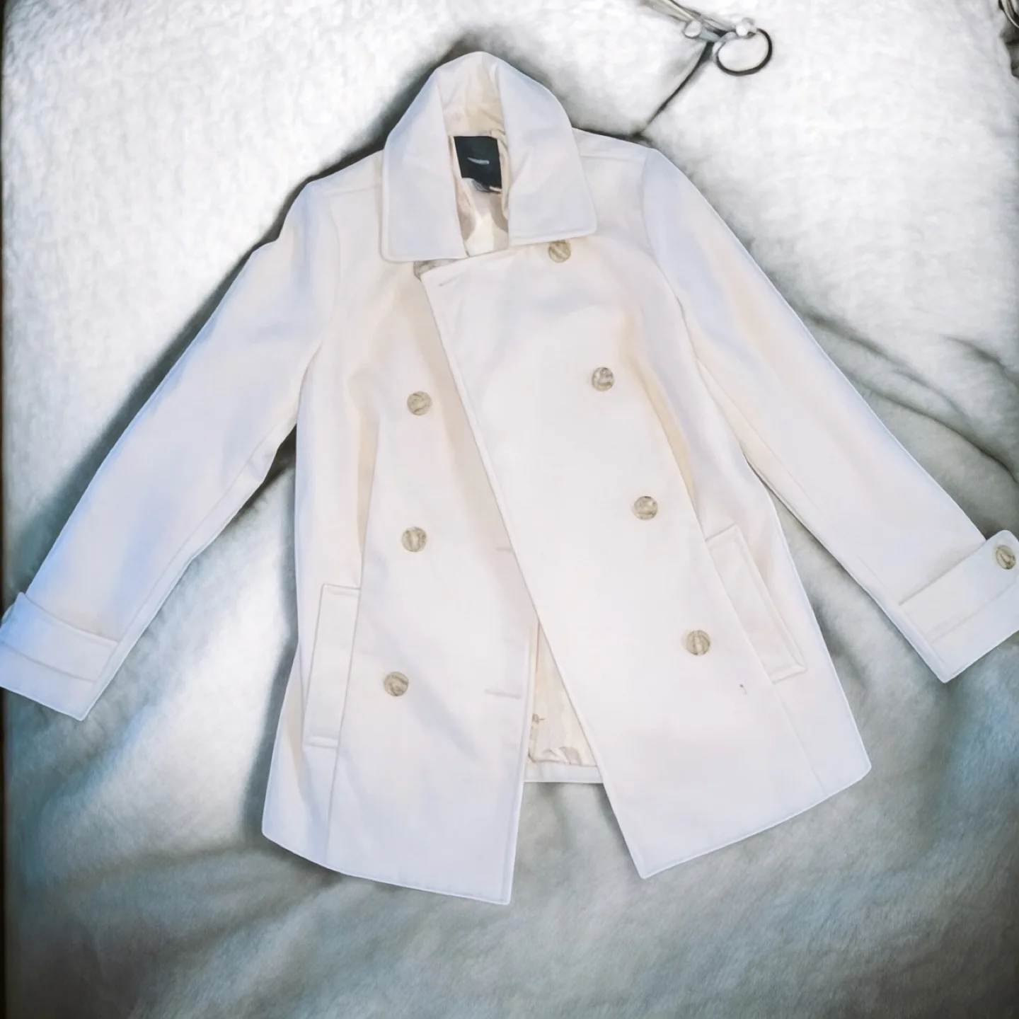 Forever 21 Winter White Pea Coat Size S, Like New image indicator(2)