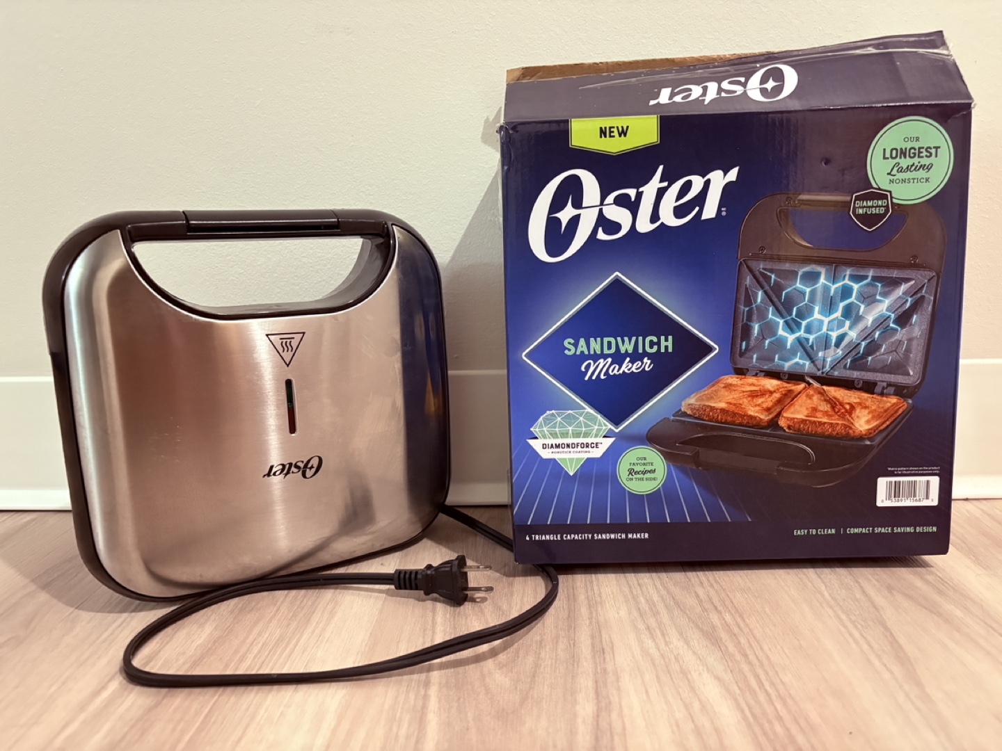 Oster DiamondForce Sandwich Maker, Stainless Steel