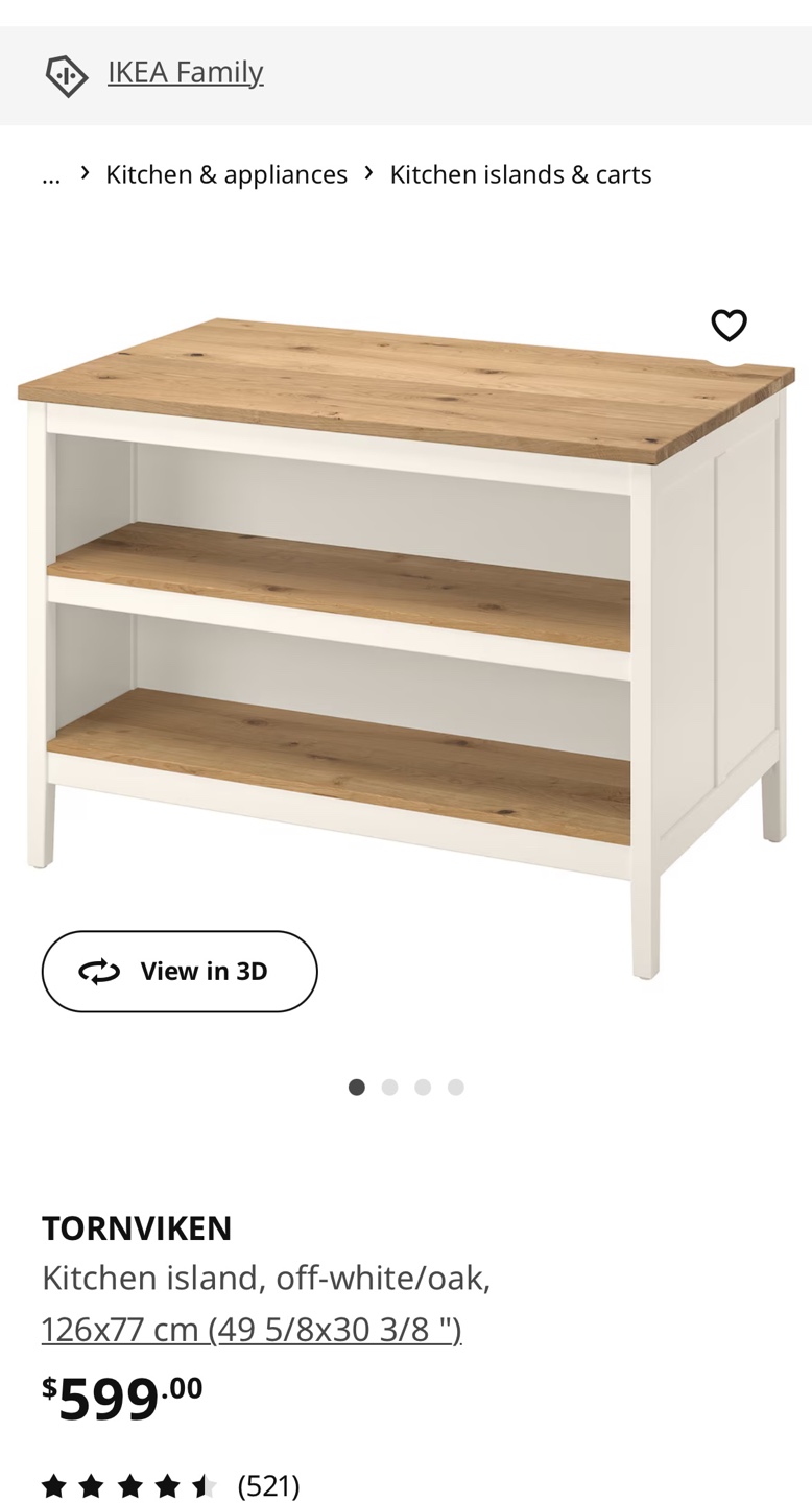 IKEA TORNVIKEN Kitchen Island, Off-White/Oak