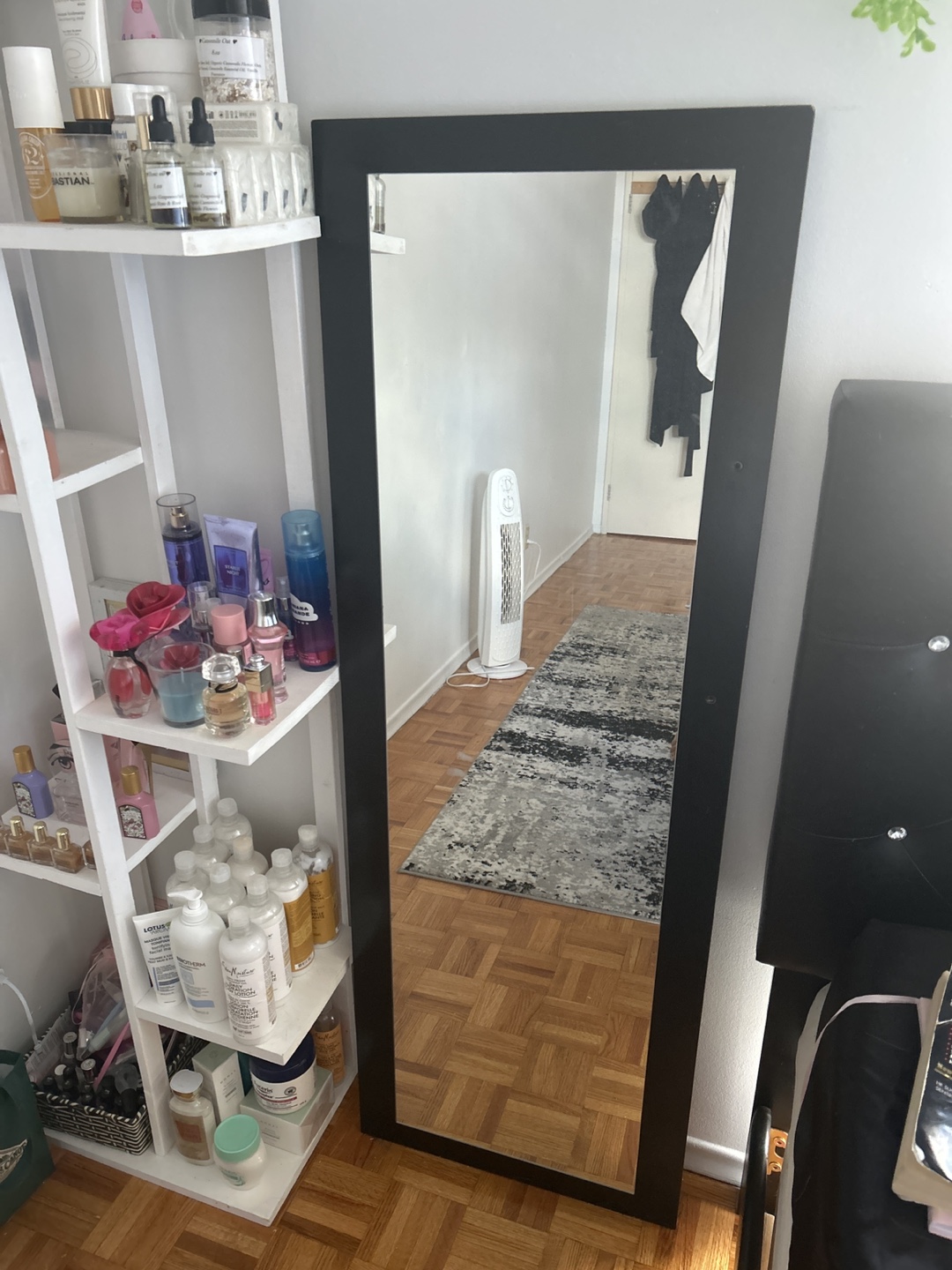 Full-length mirror with black wooden frame