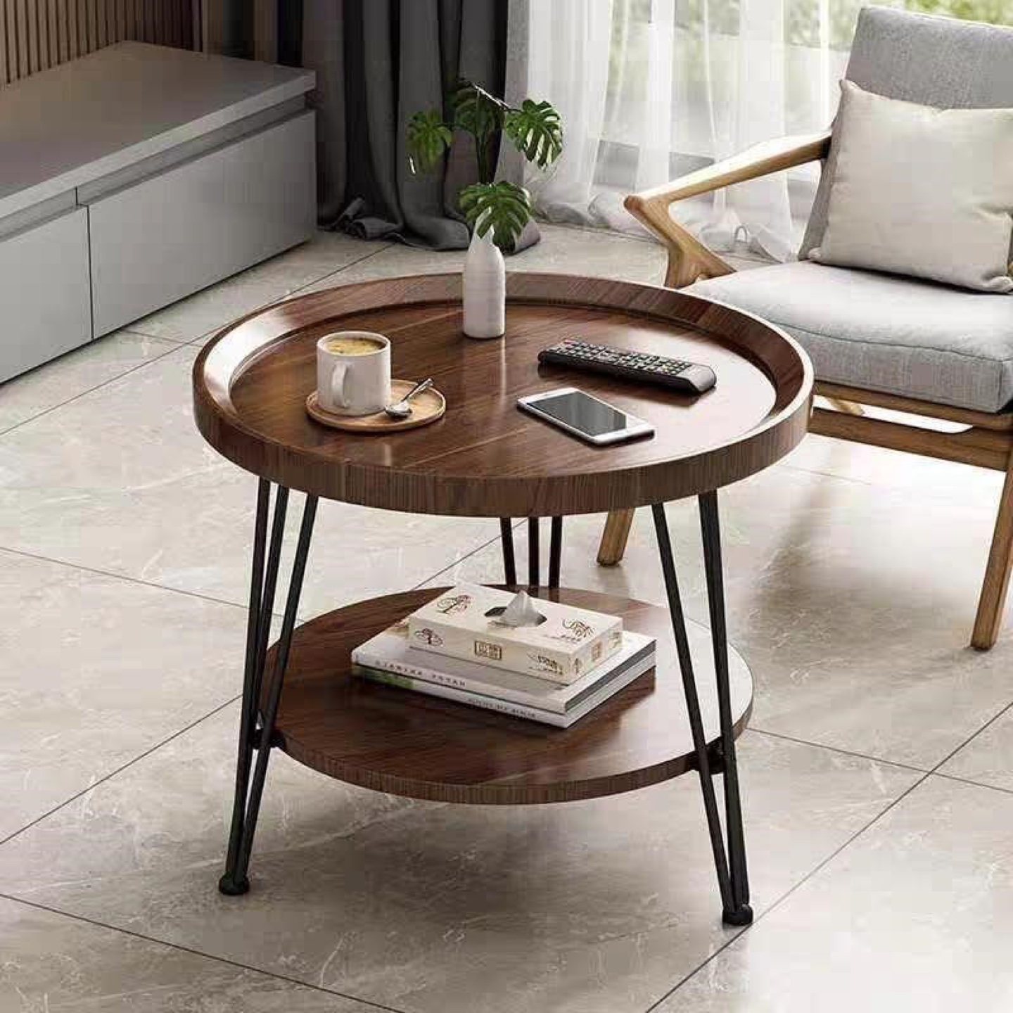 Round Coffee Table with Shelf - photo 2