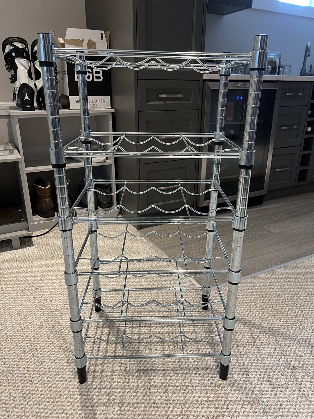 Wine rack stand, 4 tier, metal, chrome