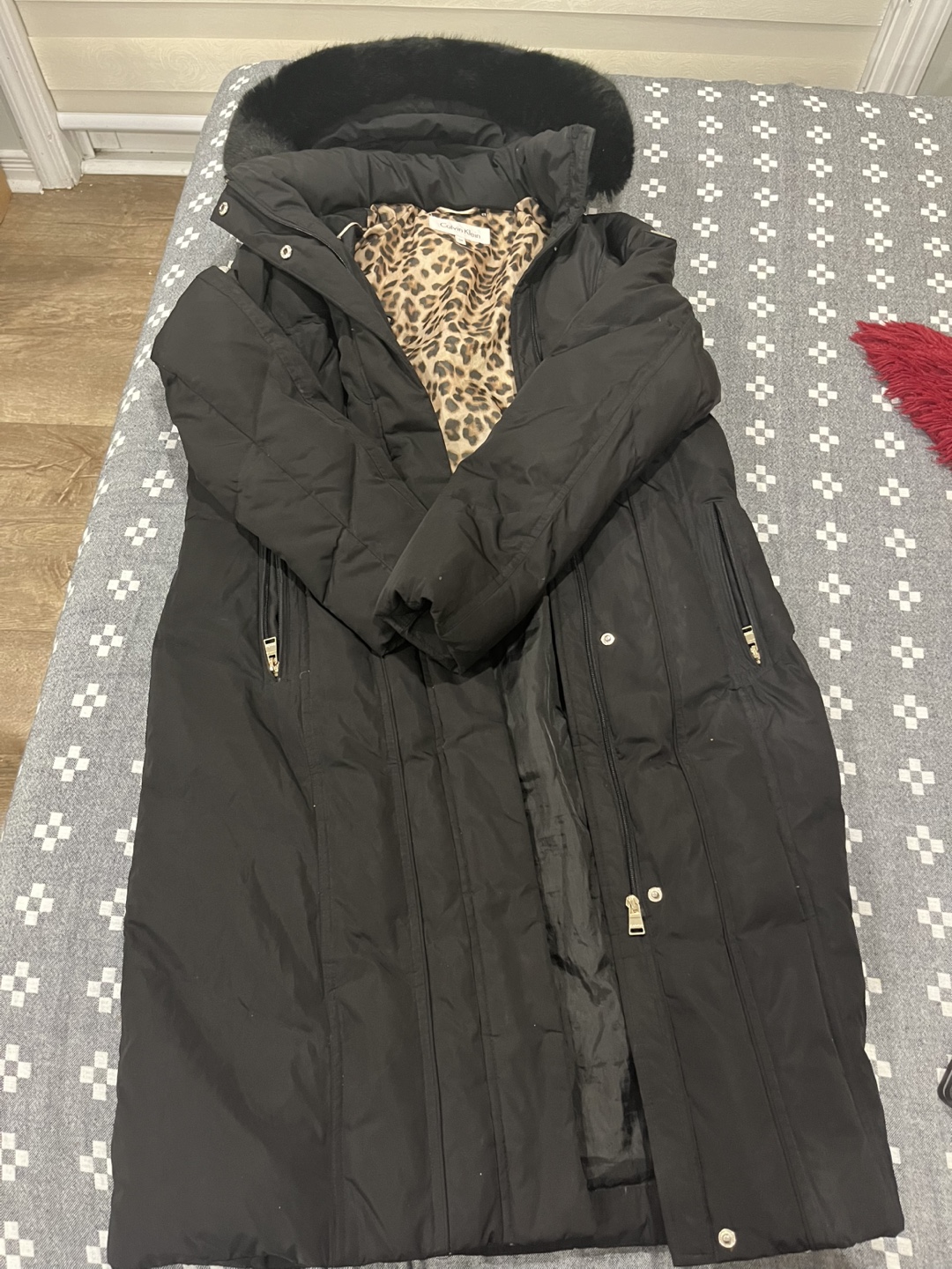 Calvin Klein Black Winter Coat with Fur Hood