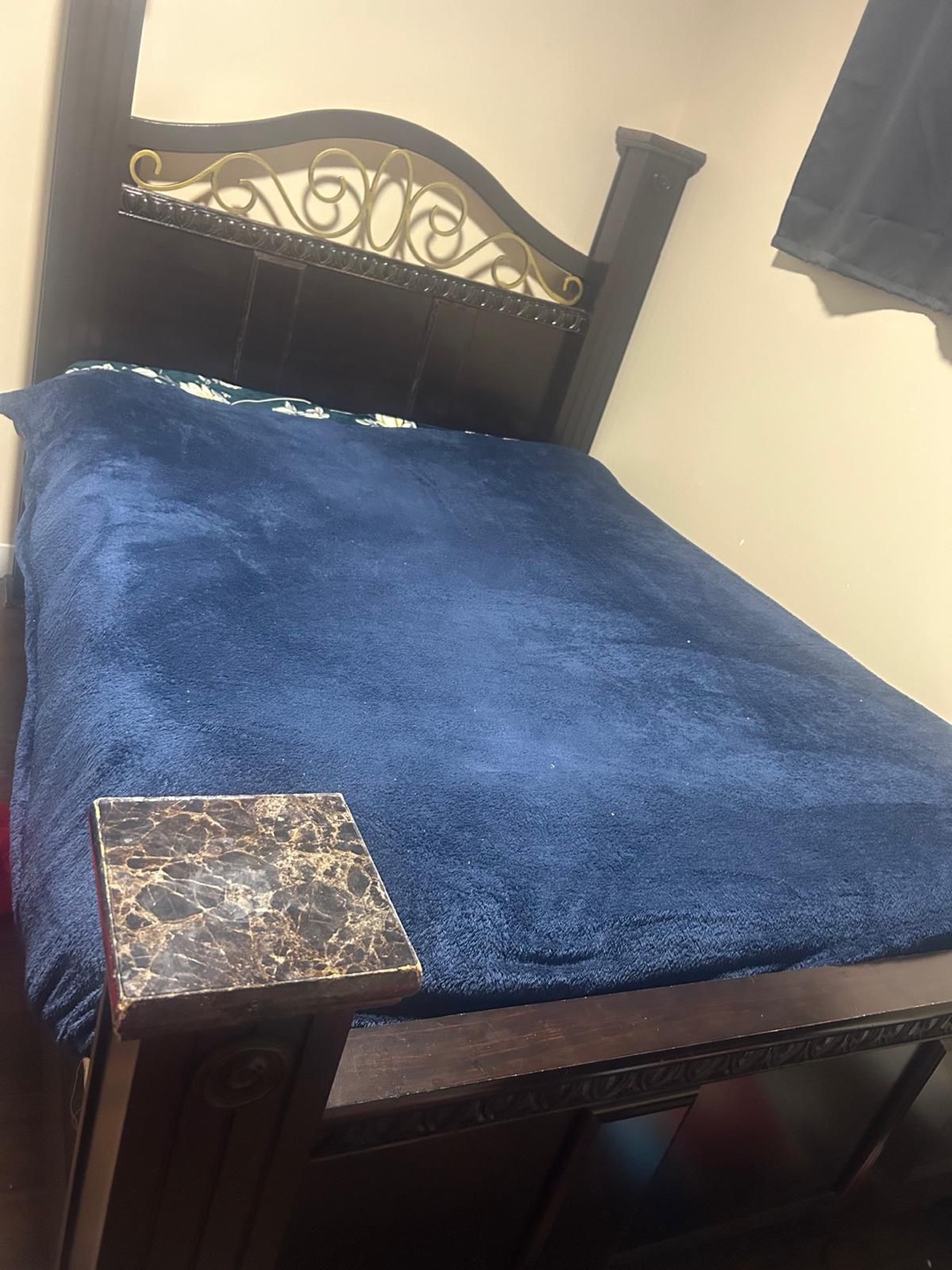 Queen-sized Bed Frame with Matching Nightstand and Mirror