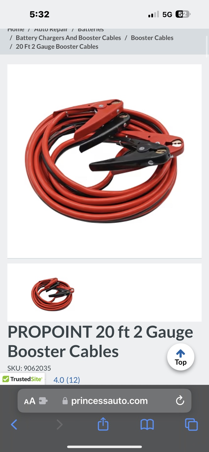 PROPOINT 20 ft 2 Gauge jumper cables