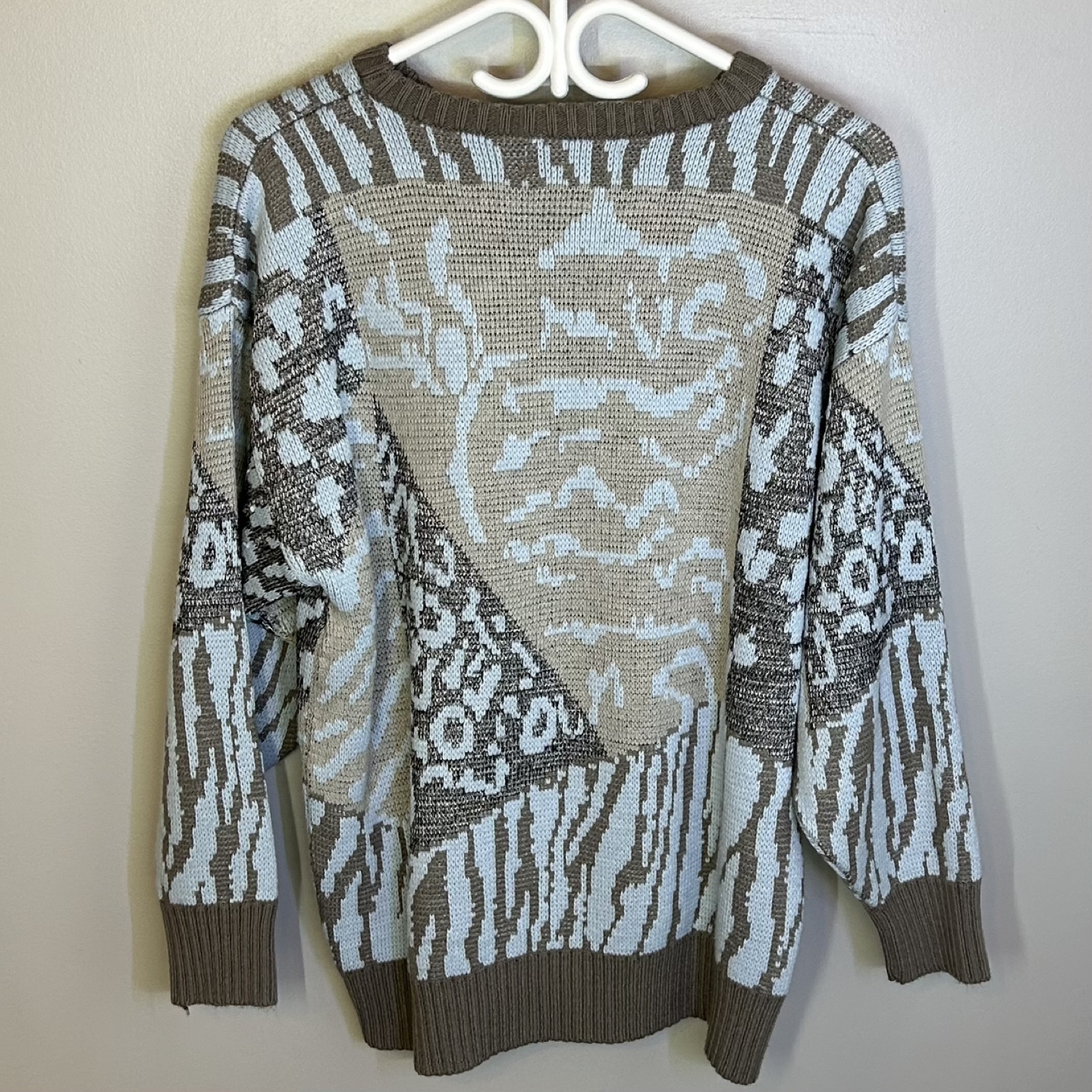Vintage 80s Olsen Colorblock Animal Print Knit Sweater Sz M - photo 3