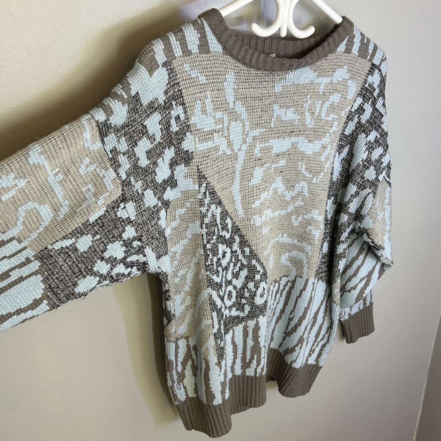 Vintage 80s Olsen Colorblock Animal Print Knit Sweater Sz M - photo 2