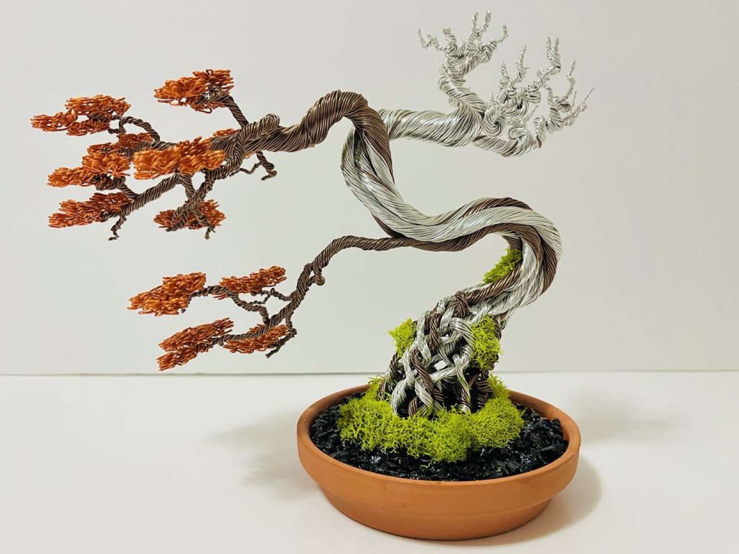 Handcrafted wire bonsai sculpture
