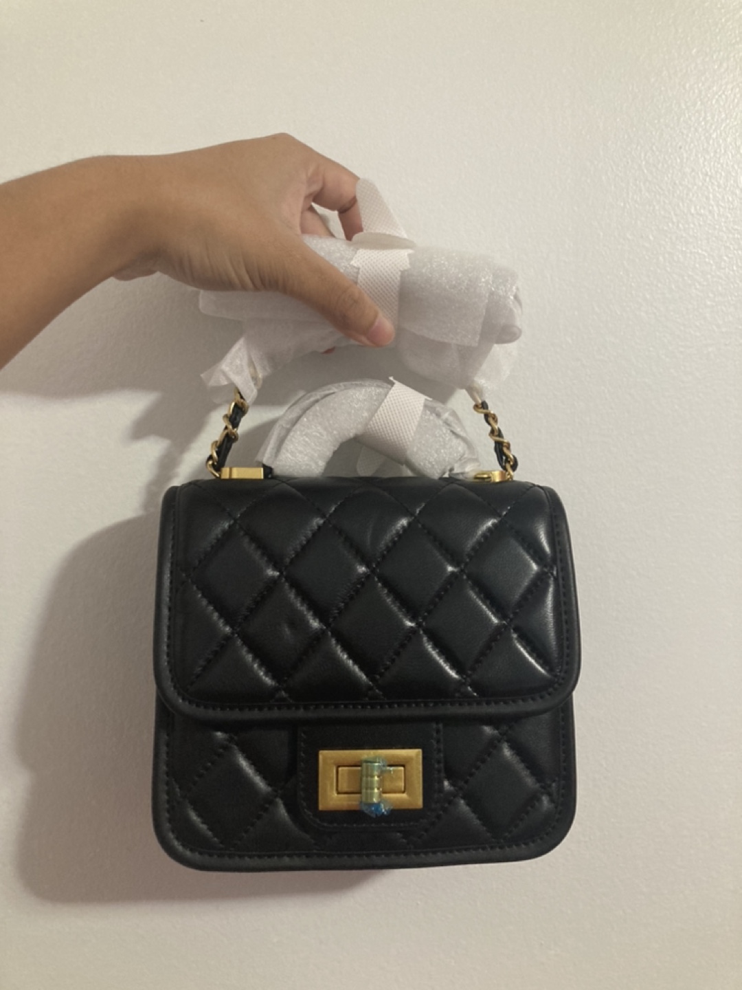 Black Quilted Turn Lock Crossbody Shoulder Bag