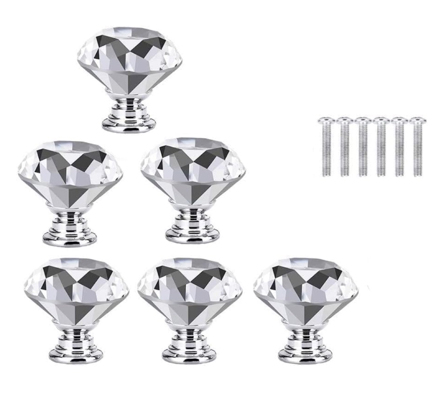 6 PCS Crystal Cabinet Drawer Pulls Knobs