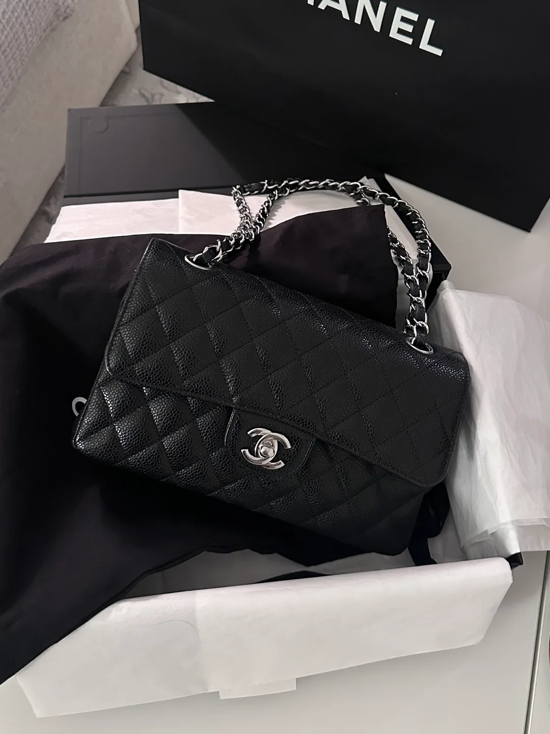Chanel Small Classic Flap Bag - Black/Silver Hardware thumbnail