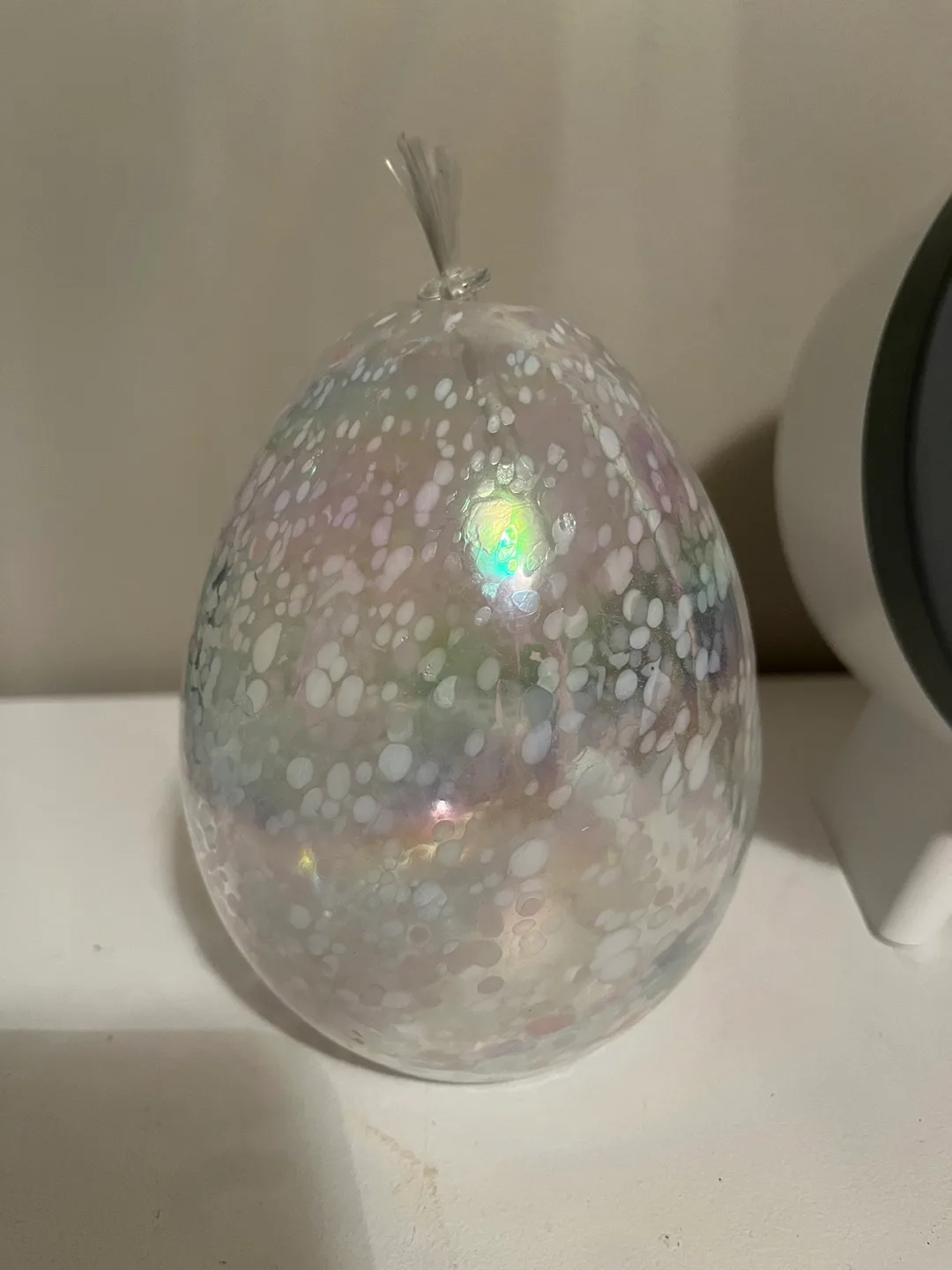 Brand new iridescent glass oil lamp. Wick w/glass stopper image indicator(4)