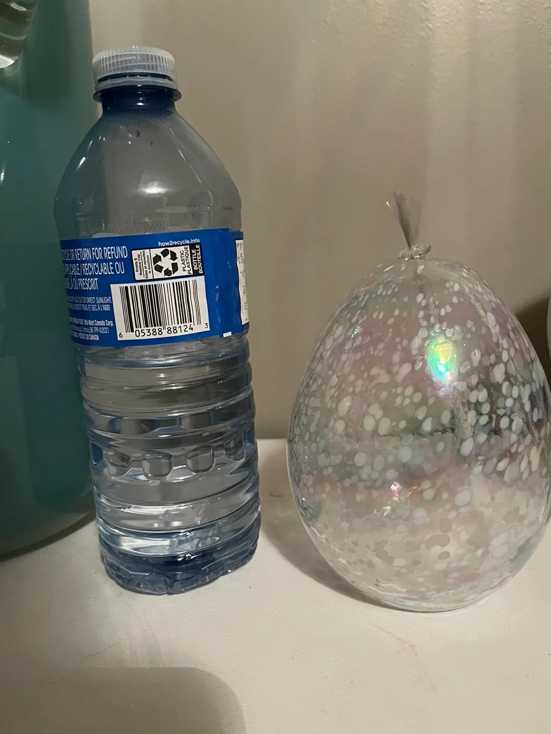 Brand new iridescent glass oil lamp. Wick w/glass stopper image indicator(3)