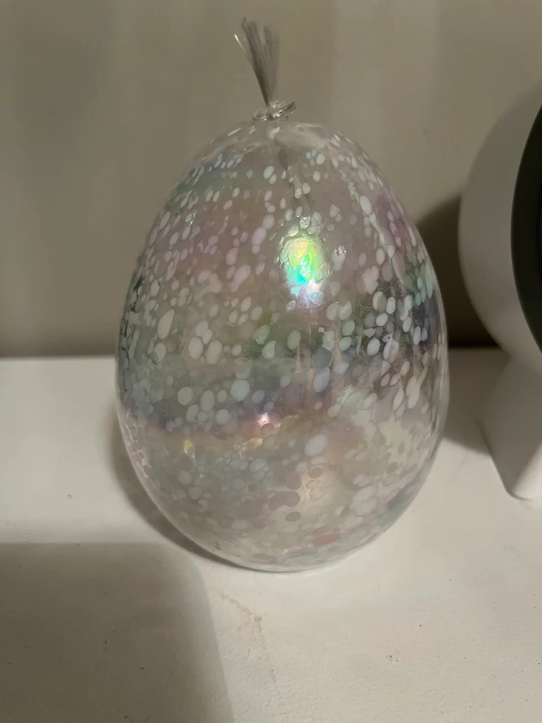 Brand new iridescent glass oil lamp. Wick w/glass stopper image indicator(2)