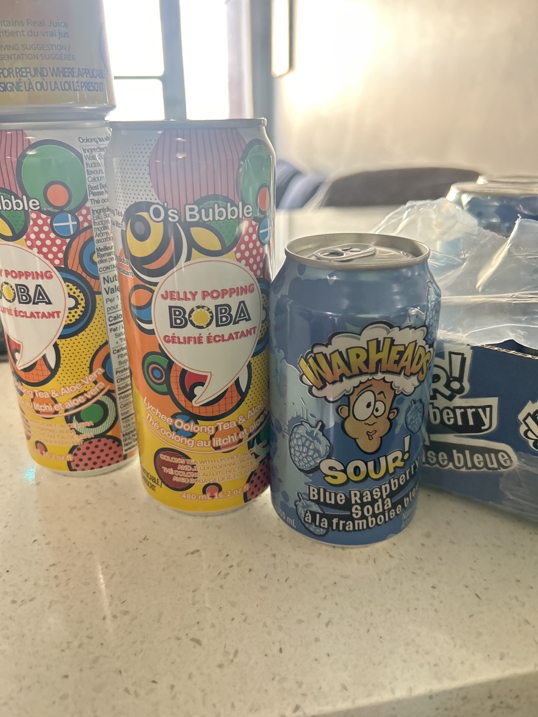 O's Bubble Jelly Popping Boba and Warheads Blue Raspberry Soda