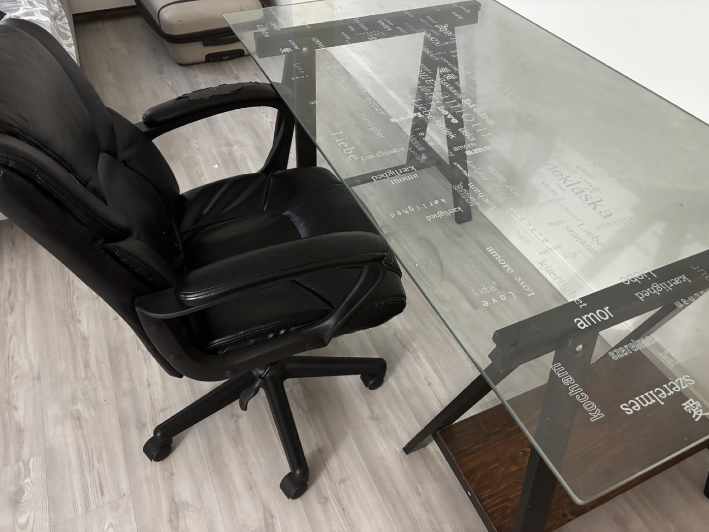 Glass Desk with Black Metal Frame and chair (both) - photo 3