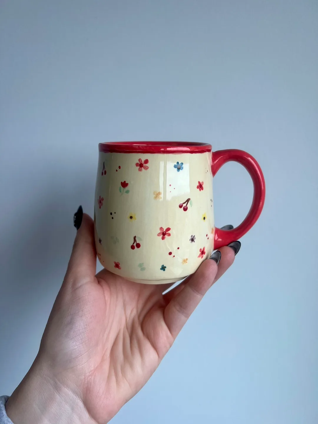 Cute hand painted floral tea mug 🍒 image indicator(5)