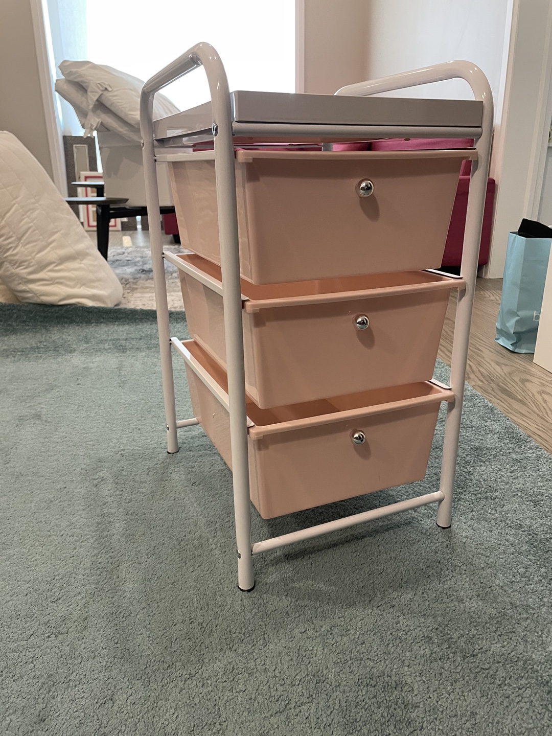 Pink Three Drawer Cart