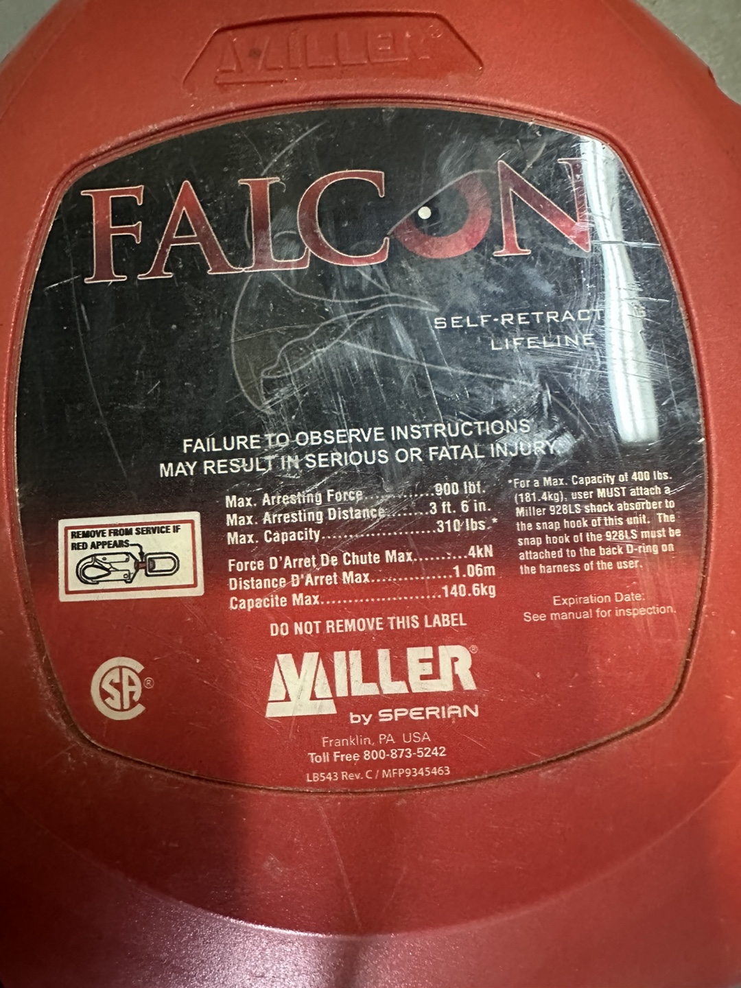 Miller Falcon Self-Retracting Lifeline - photo 2