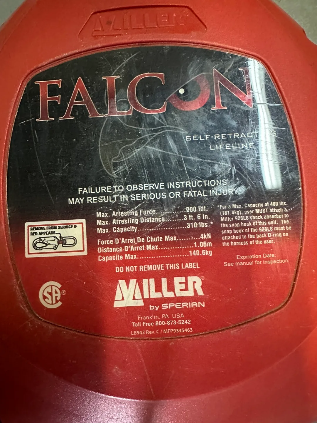 Miller Falcon Self-Retracting Lifeline image indicator(2)