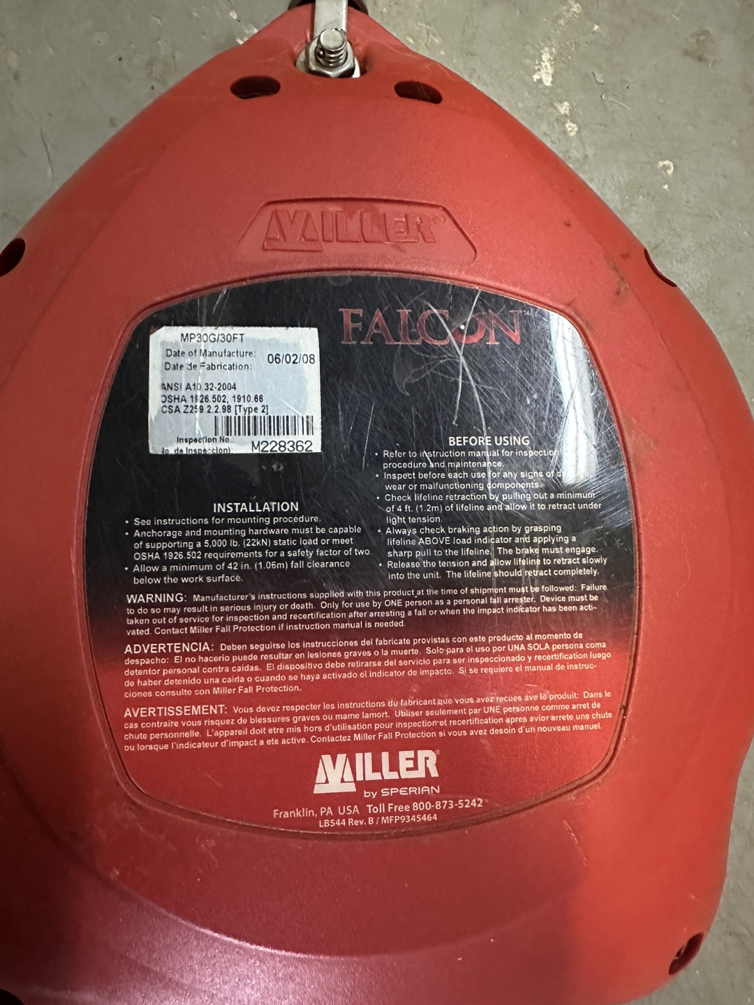 Miller Falcon Self-Retracting Lifeline - photo 3